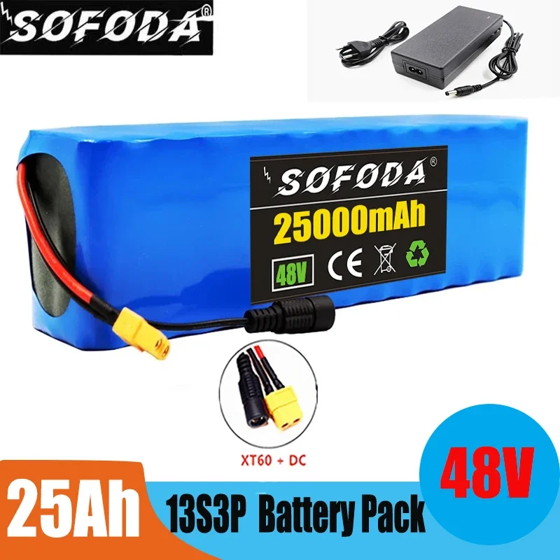 

48V Lithium Ion Battery Pack 25Ah 13S3P Rechargeable Batteries For 54.6v E-bike Electric Bicycle Scooter With BMS+Charger
