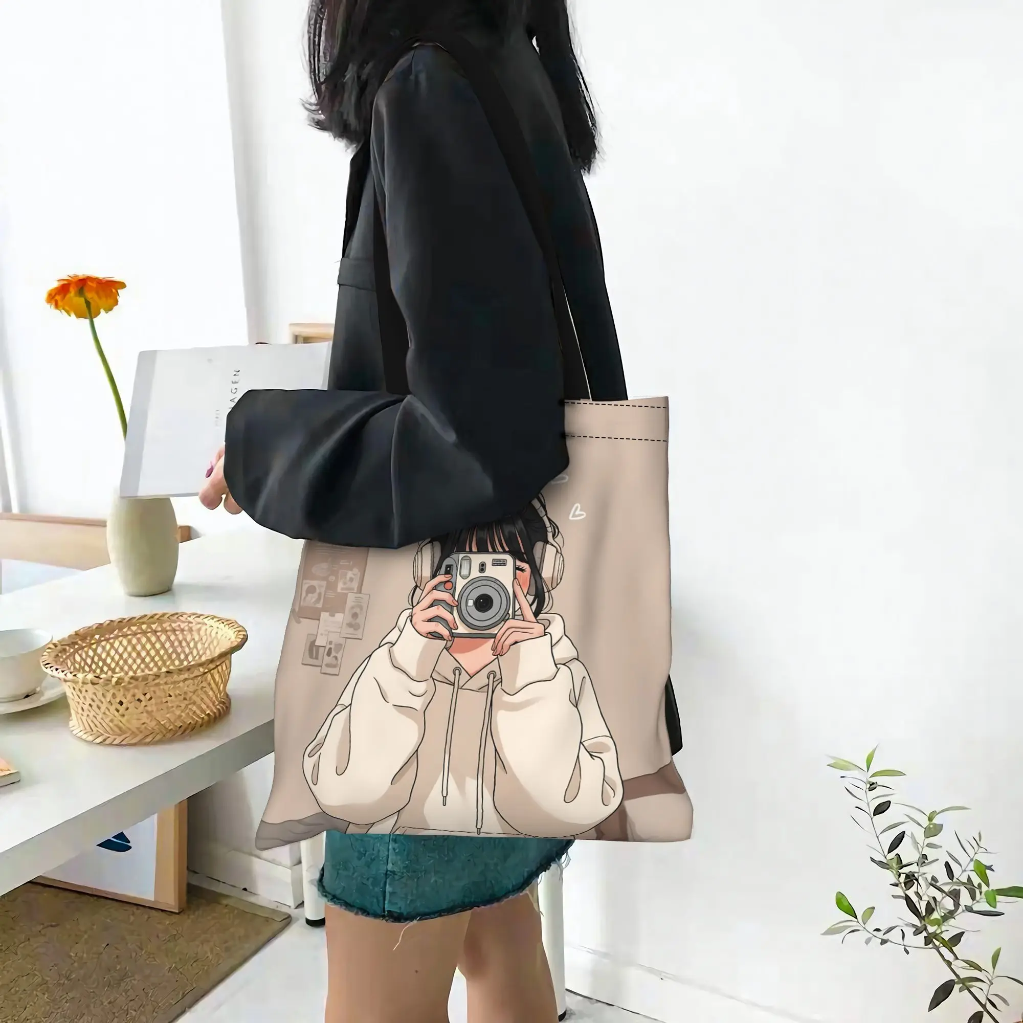 

2026 Shopping Bags back to school a pose who love photo Canvas Canvas Tote Bag Women'S Shoulder Handbag