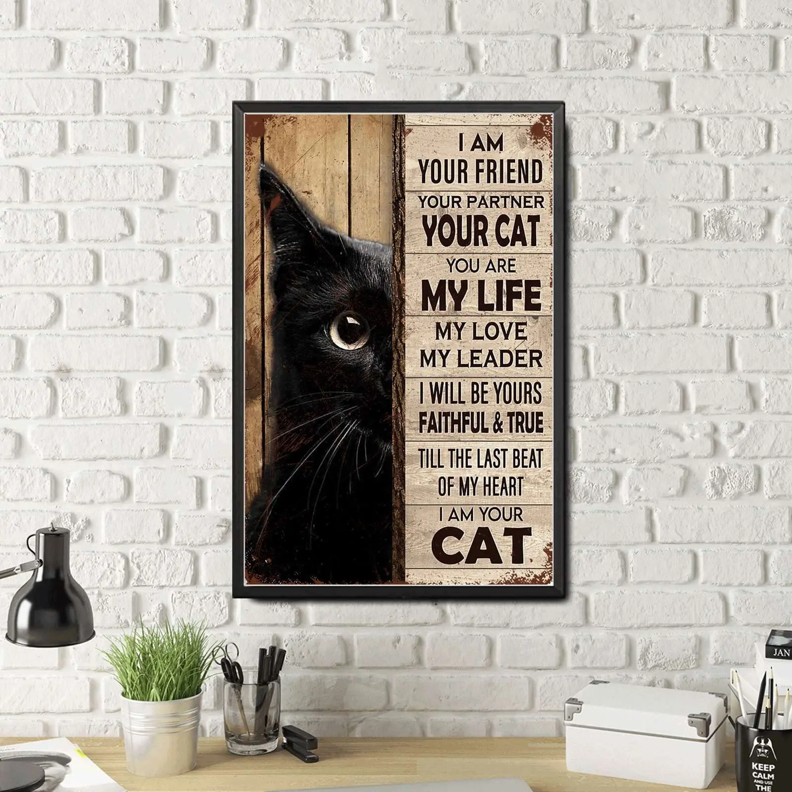 Lygond Metal Sign Tin Sign Vintage Wall Art Cute Black Cat I Am Your Friend Your Partner Your Cat You are My Life Outhouse Wall