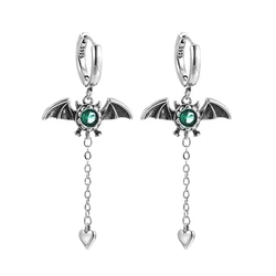 New Arrival Elegant Devil Bat Design Green Crystal 925 Silver Needle Ladies Tassels Stud Earrings Jewelry Accessories Gifts
