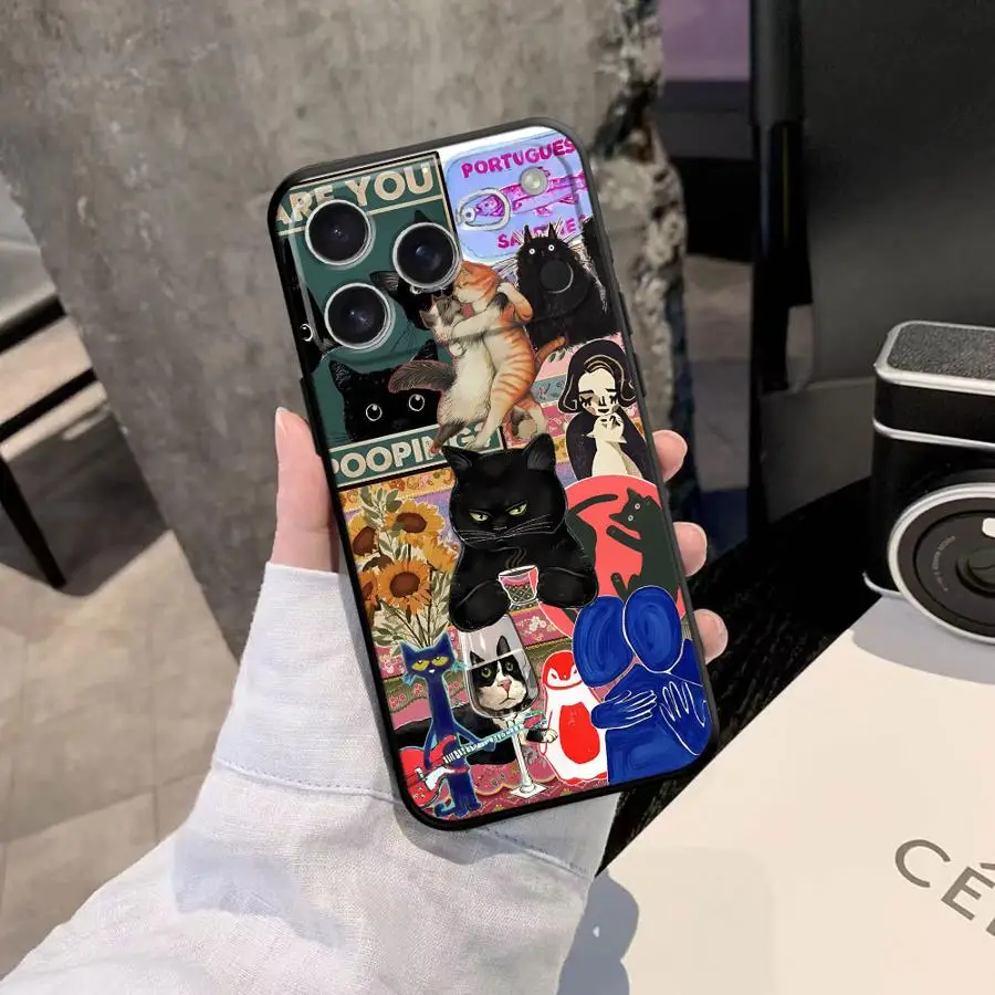 New Cute Black Cat Funda Phone Cover Phone Case for Apple iPhone 17 Pro Max XR XS MAX 11 15 Pro 7 8 17e Air 16 12 14 13 view 3