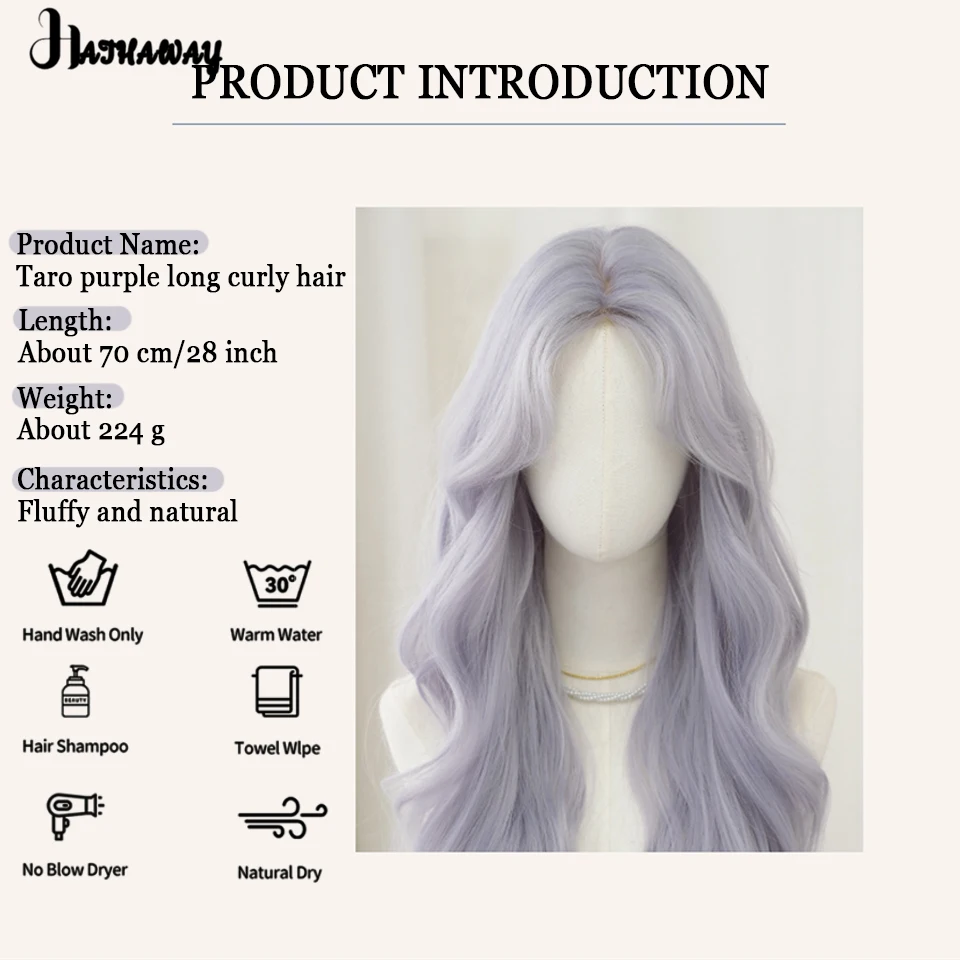 Purple-gray Wig With Long Curly Hair For Big Waves Full-headgear Essential Wig For Cosplay Lolita Party And Dance Long Wavy Wig