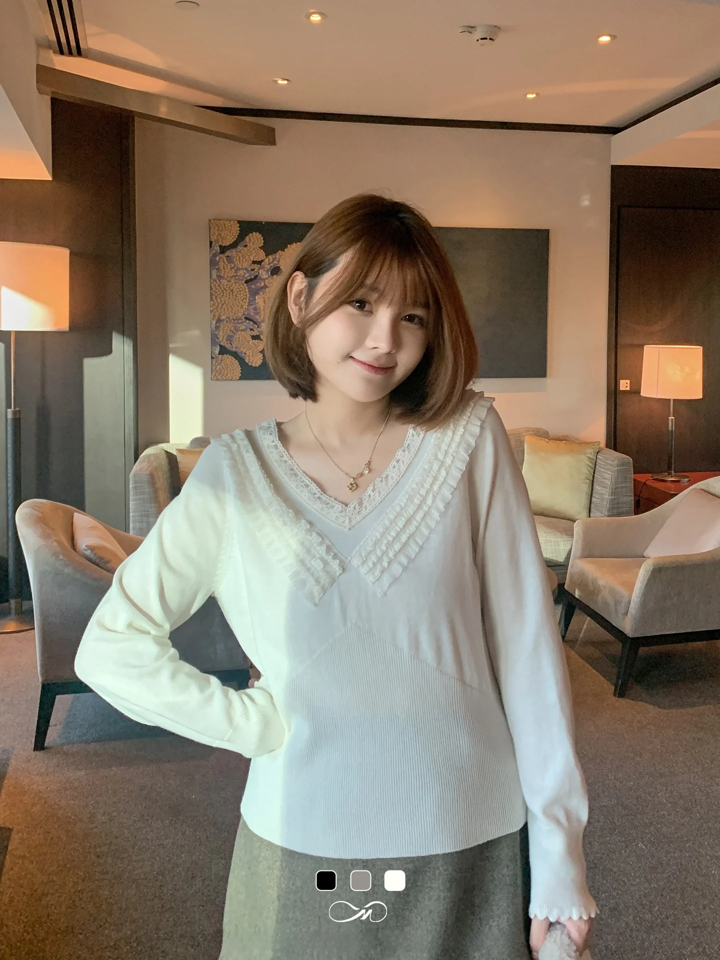 

Женский вязаный кружевной топ Maixi больших размеров с V-образным вырезом, свободный, утепленный, повседневный, с цветочным узором, длинный рукав