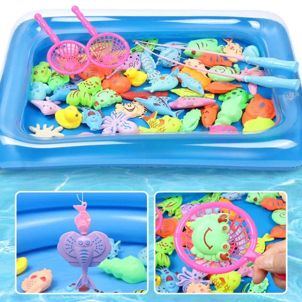 Juguete de pesca magnético para niños con animales de dibujos animados, 8 estilos, varilla magnética, parque acuático, pesca, juego de piscina inflable interactivo