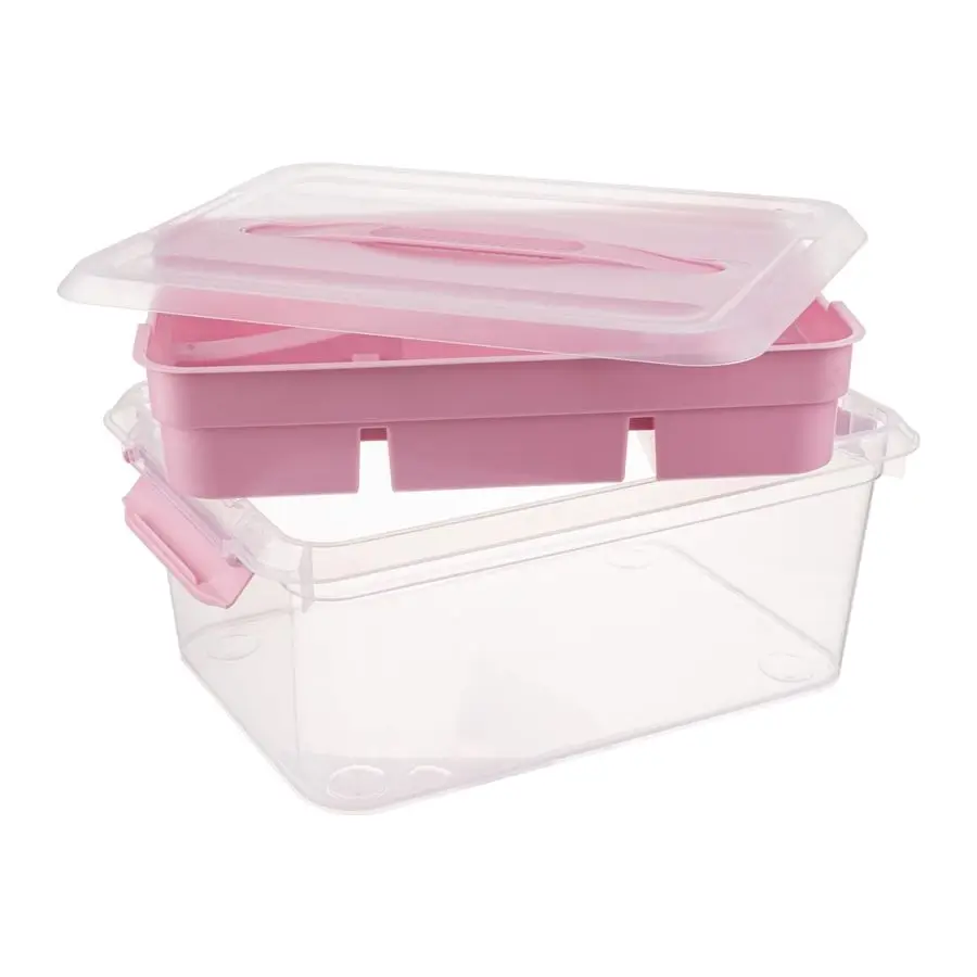

QT Plastic Storage Box with Removable Tray, Portable Craft Organizers and Storage Bins with Lid, Clear Art Storage Container for