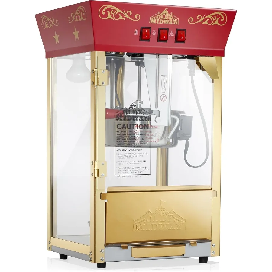 ماكينة صنع الفشار على طراز مسرح الفيلم مع غلاية 8 أونصة - بوبر كونترتوب أحمر على الطراز العتيق