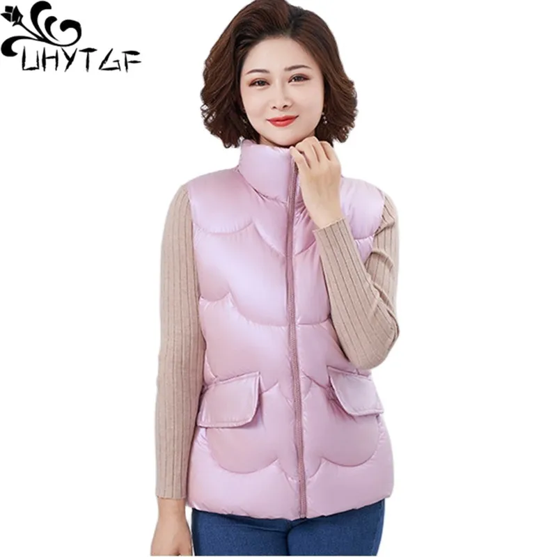 

UHYTGF 2022 Shiny Down Cotton Vest Women's Middle-Aged Elderly Mother Autumn Winter Waistcoat Jacket Female Sleeveless Coat 1897