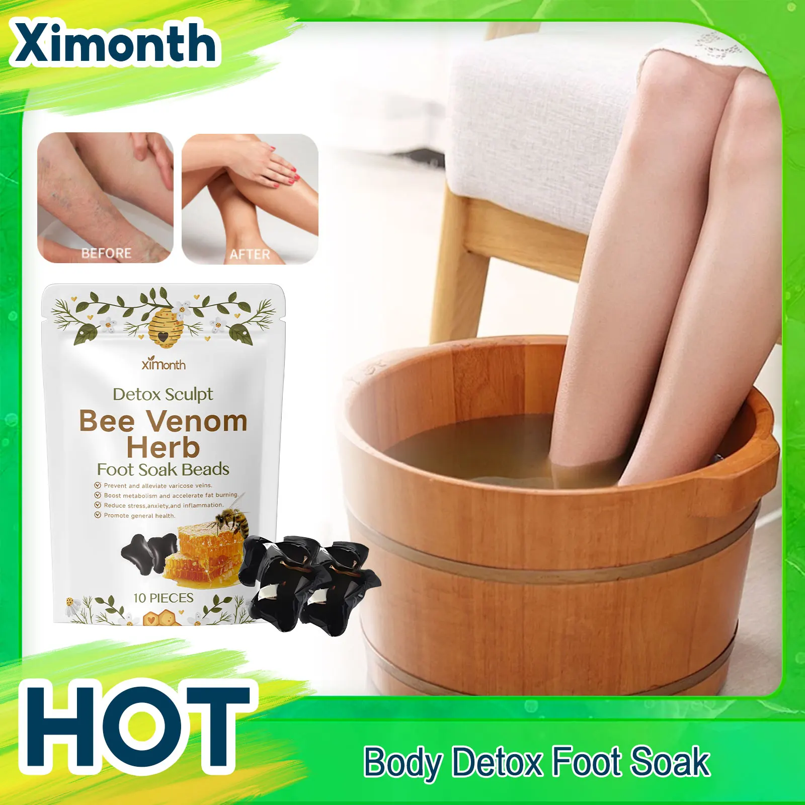 

Lymphatic Drainage Foot Soak Herbal Slimming Fat Burning Relieve Anxiety Fatigue Varicose Veins Swelling Detox Softens Calluses