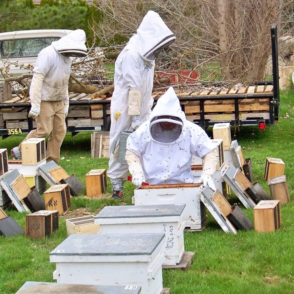 1 Pair Safe Beekeeping Gloves Anti-sting Canvas Sheepskin Anti-bee Gloves Professional Beehive Tools Beekeeping Tools