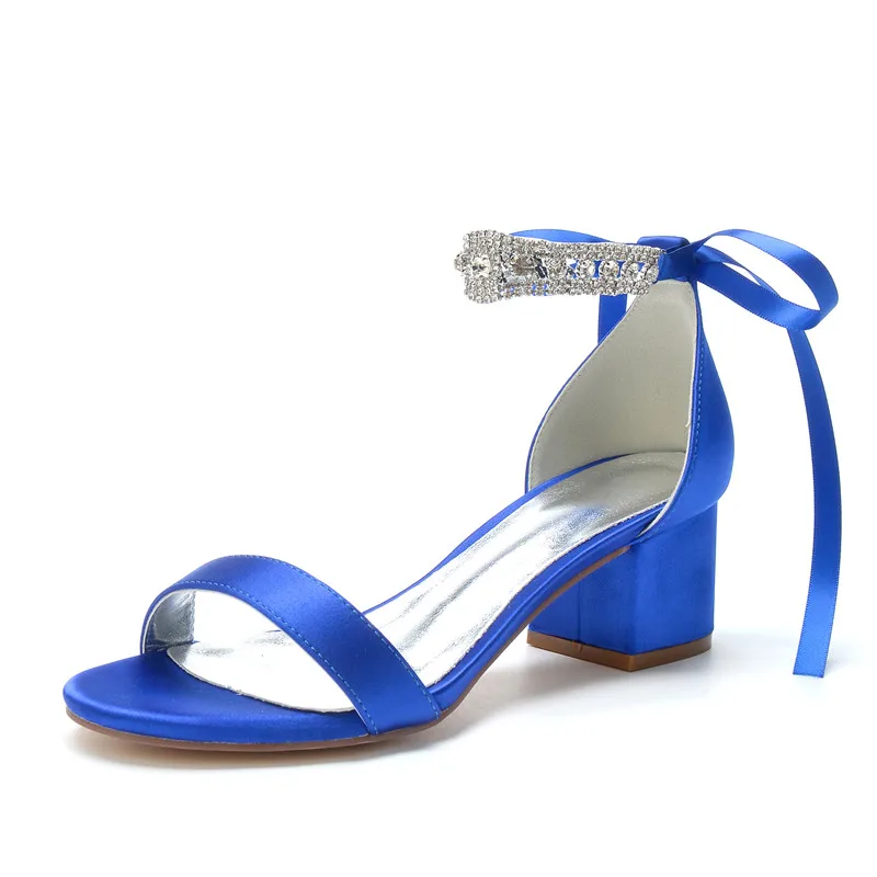 Low Block Heel Wedding Sandal Shoes Open Toe Rhinestones Ribbon Tie Prom Evening Heels Women Bridal Heeled Sandals image 5