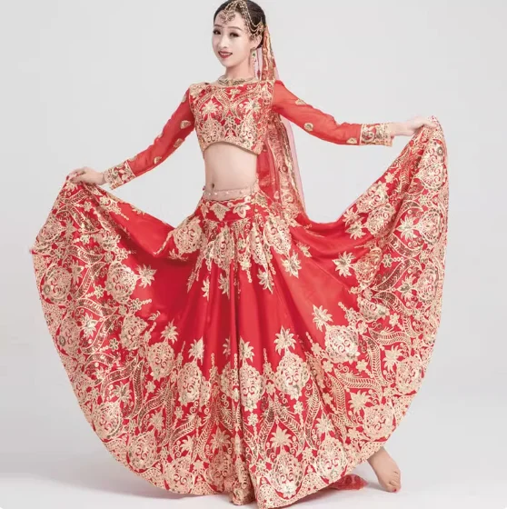 Indian Dance Dress Embroidered Lengha Four Piece Set Kurta Sari Women's Wear