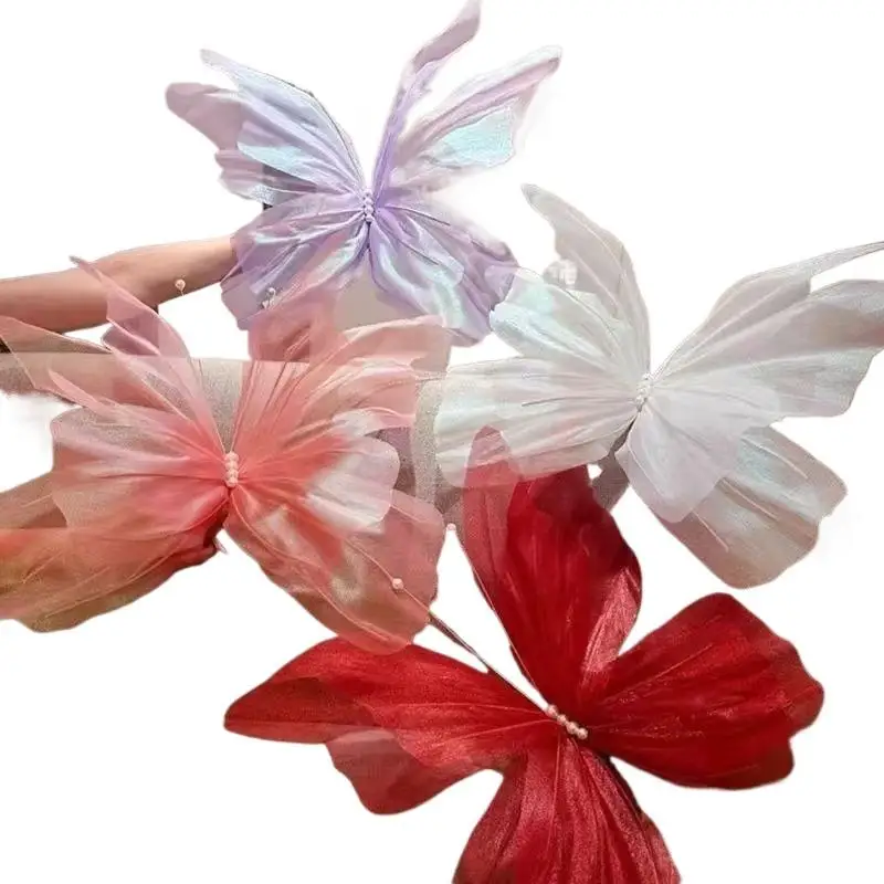 Mehrschichtiger 3D-Farbverlauf Seiden-Schmetterling Organza 1 Stück 50cm Wellenförmiger Blütenrand Glitzer-Besatz für Blumenarrangements Girlanden Heimdekoration – Detail 5