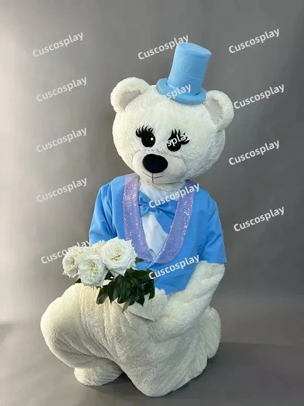 Christmas Sky Blue Tailcoat White Bear Teddy Bear Halloween Mascot Costume Animal Mascot Costume