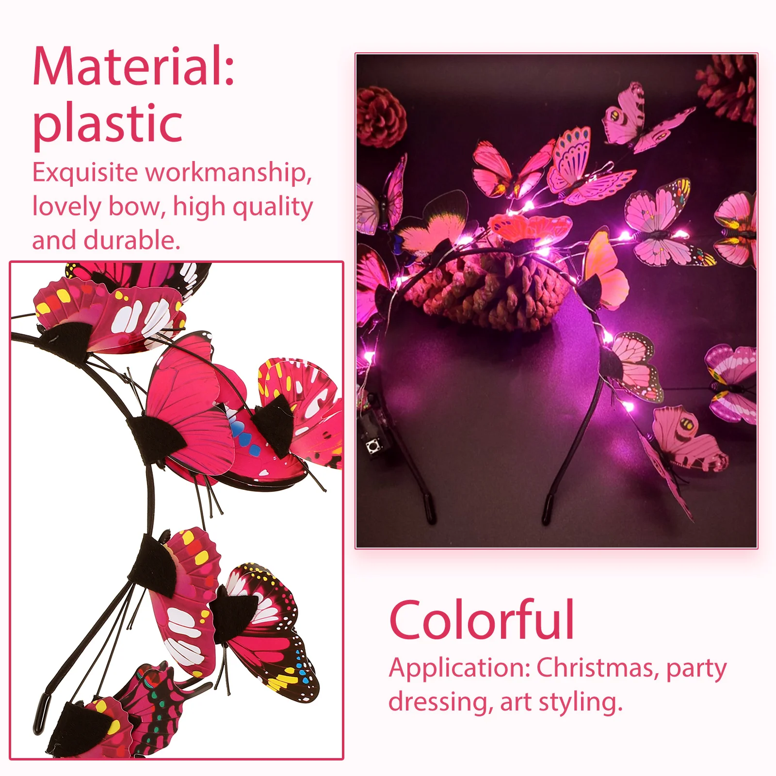 

1Pcs Butterflies Headband Decor Creative Festival Hair Hoops for Party Christmas Cosplay Photo Prop Performance Accessory