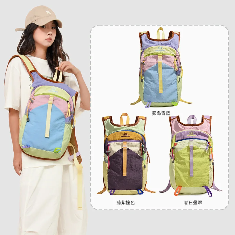 حقيبة ظهر من النايلون المربوط بالألوان، حقيبة ظهر مضادة للماء لركوب الدوبامين الشباب، حقيبة يد خفيفة الوزن ذات سعة كبيرة