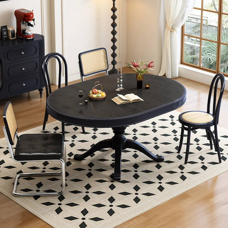 Solid wood folding dining table Small apartment retractable oval wall variable round table