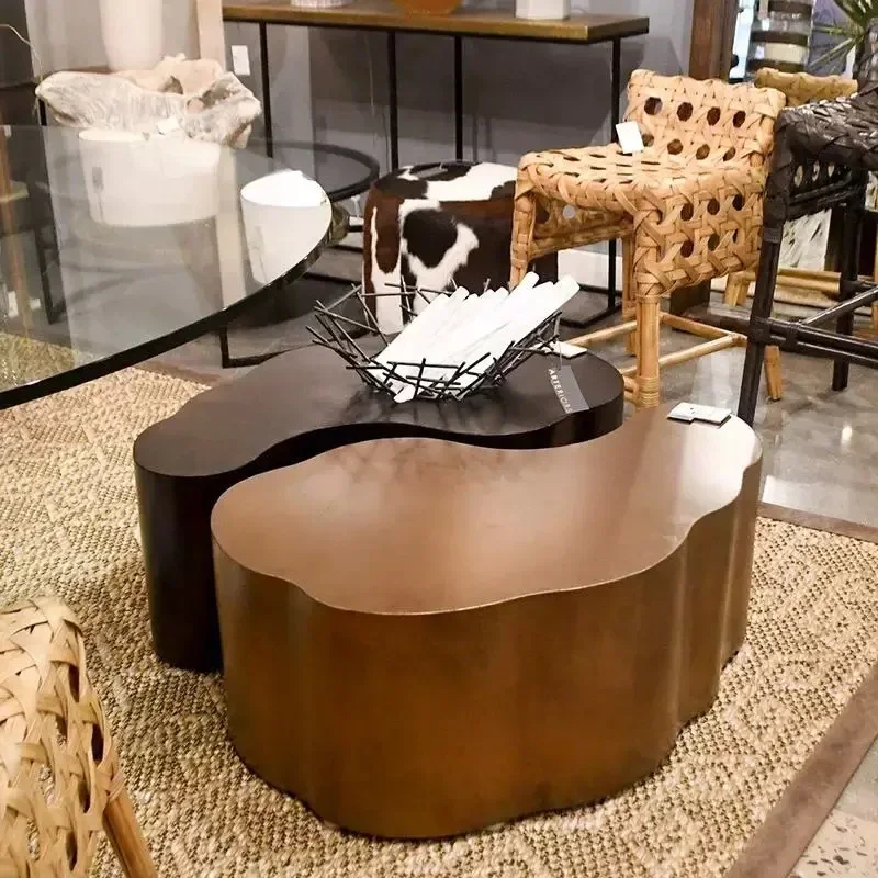 Italian light luxury design stainless steel coffee table soft decoration designer hotel homestay home creative living room