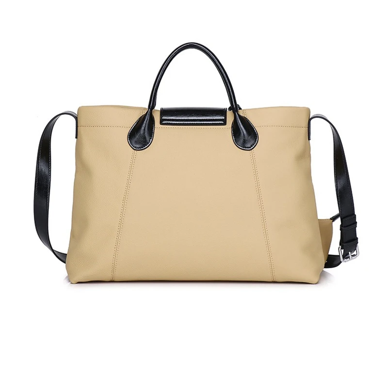 Nesitu Highend A4 Echt Leer Vrouwen Handtas Koeienhuid Winkelen Schoudertas Messenger Bag Grote Capaciteit Koffie Zwart Beige M8551