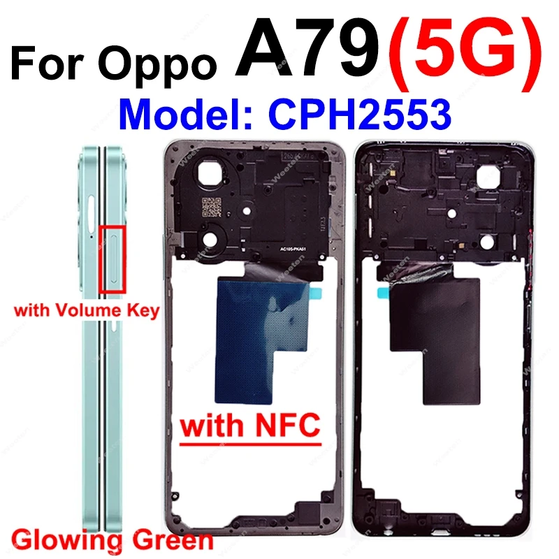 For OPPO A78 A79 5G Middle Housing Frame Cover Bezel with Side Button Camera Lens Frame Repalcement