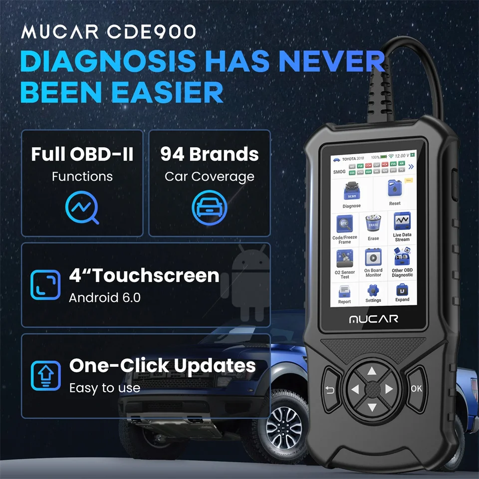 

MUCAR CDE900 Obd2 Scanner 2+16G Auto Car Diagnostic Tools Automotive OBD Scanner Tool Code Reader 4" Touchscreen Free Update