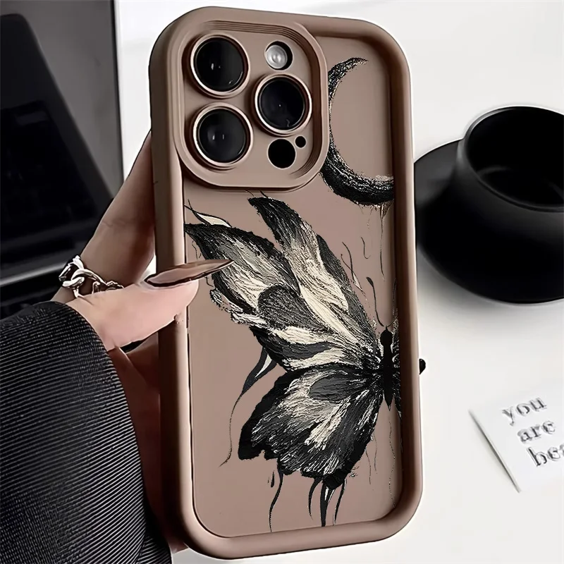 Black Butterfly Case For Realme C55 C53 C35 C51 C12 C11 C15 C20 C21Y C25 C30 Oppo A17 A16 A15 A53 A54 A55 A57 A58 Reno 8T Cover
