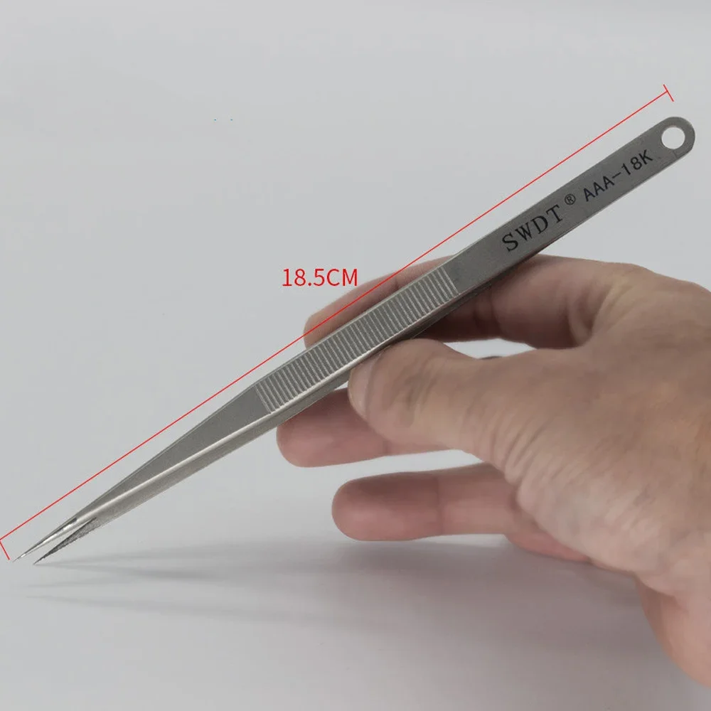 18CM Anti-Static Stainless Steel Precision Tweezers Electronic Pointed Straight Tweezer Phone Repair Tools AAA-18K Huimintong