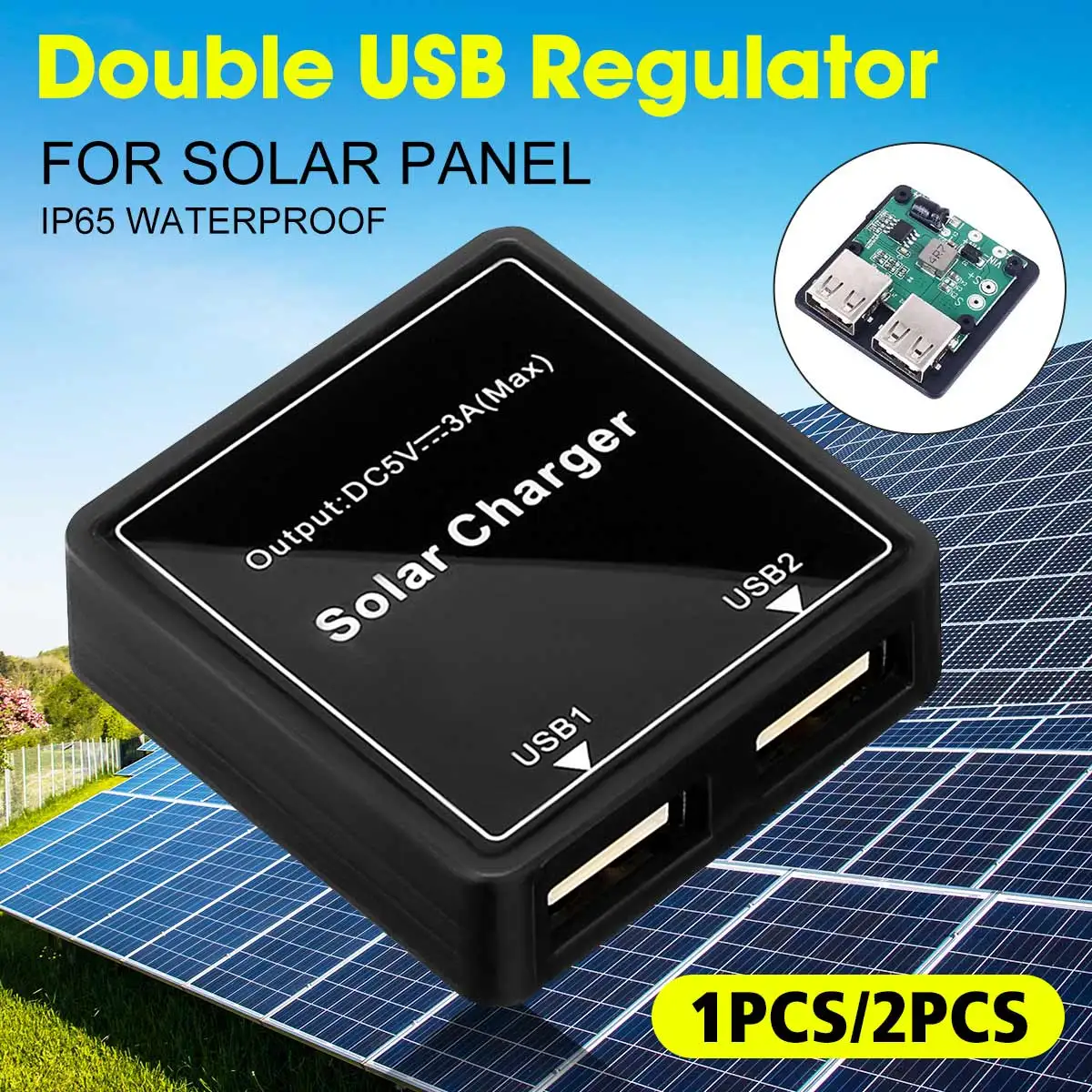الألواح الشمسية المزدوجة USB منظم الطاقة الشمسية شاحن منظم 5-20 فولت إلى 5 فولت 3A عالية تحويل كفاءة صندوق وصلات لتقوم بها بنفسك الطاقة الشمسية