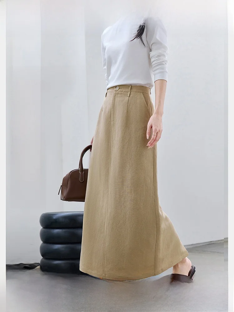 

Женская юбка миди с высокой талией и прямыми штанинами, свободного кроя, скрывающая бедра, универсальная, длинная, осенняя новинка