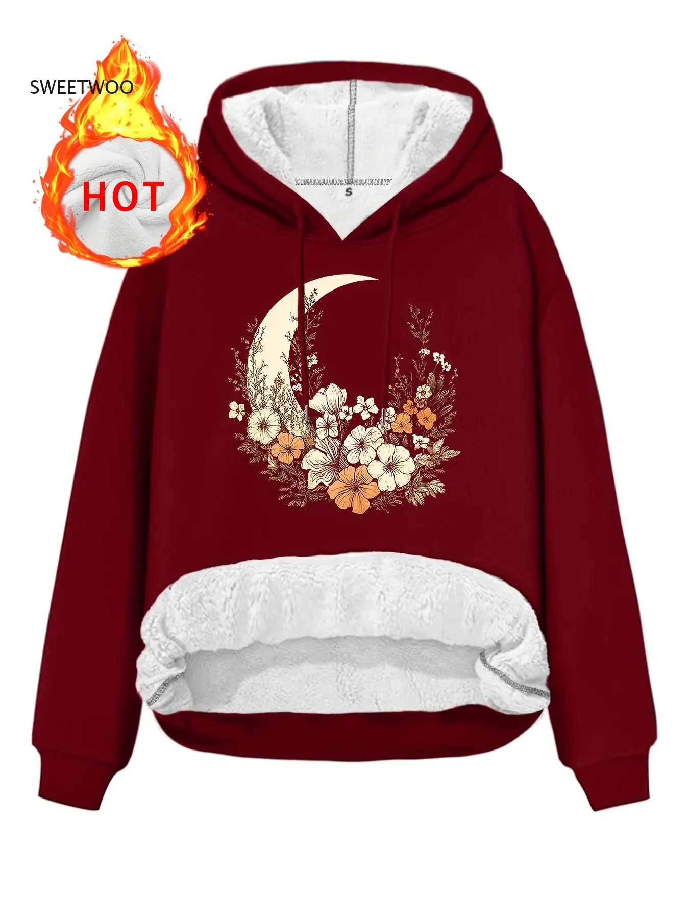 

Women's Burgundy/burgundy-Trimmed Fleece-Lined Hoodie - Cozy Winter Pullover Sweatshirt with Front Pocket