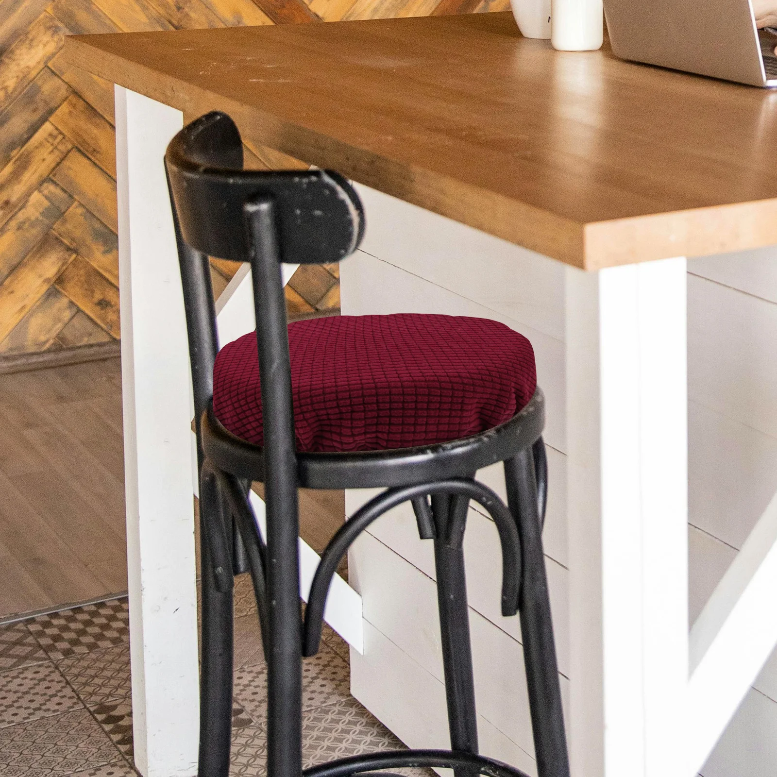 

1Pcs Round Stool Cover Polyester Chair Protector Elastic Seat Cover for Dining Room Home Use Slipcovers for Dining Chairs