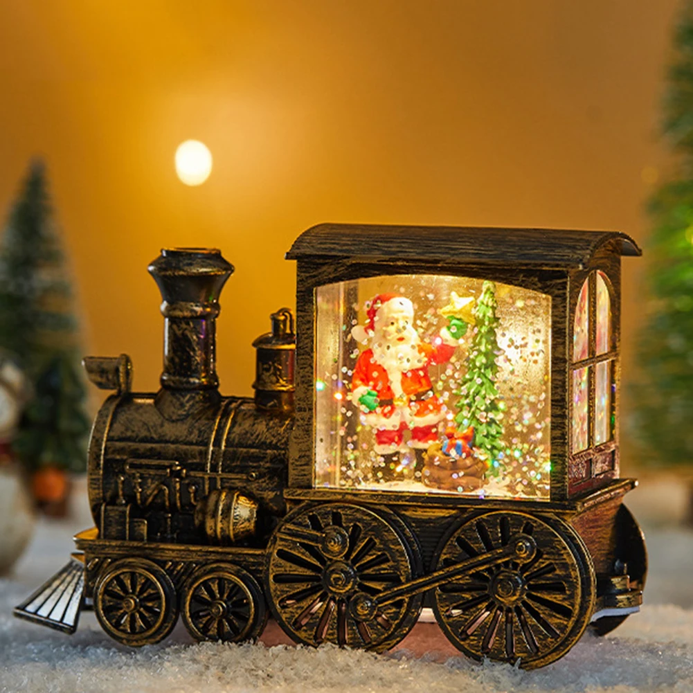 

Christmas Train Lantern Decoration Christmas Snowman Santa Train Water Swirling Glitter Lantern Battery Operated Christmas Gifts