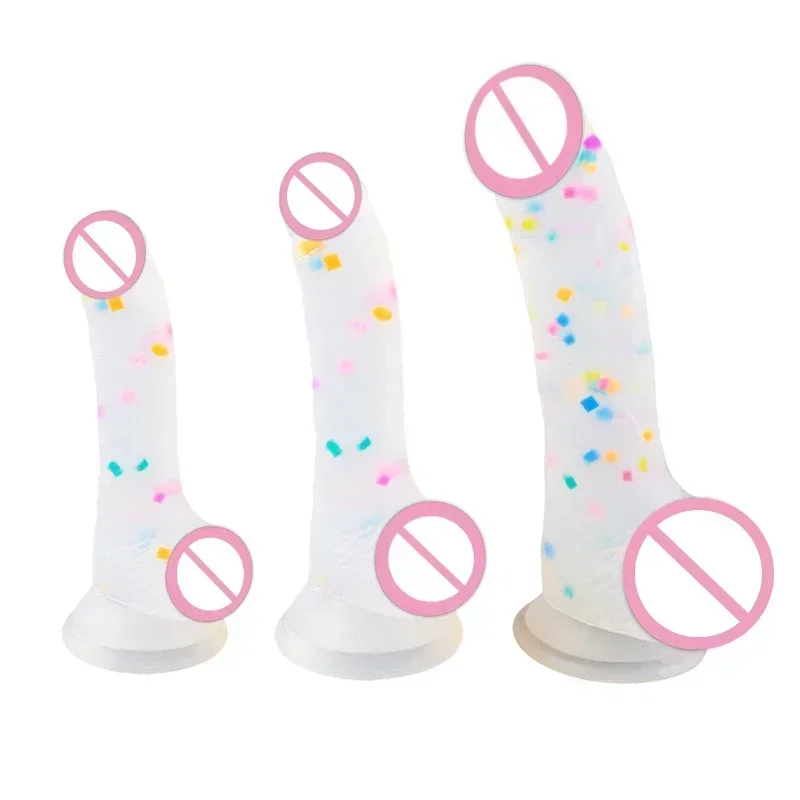 Confetti Dildo Realistic Clear Silicone Dildo, with Strong Suction Cup for Hands-Free Play, Realistic Penis for Women and Couple