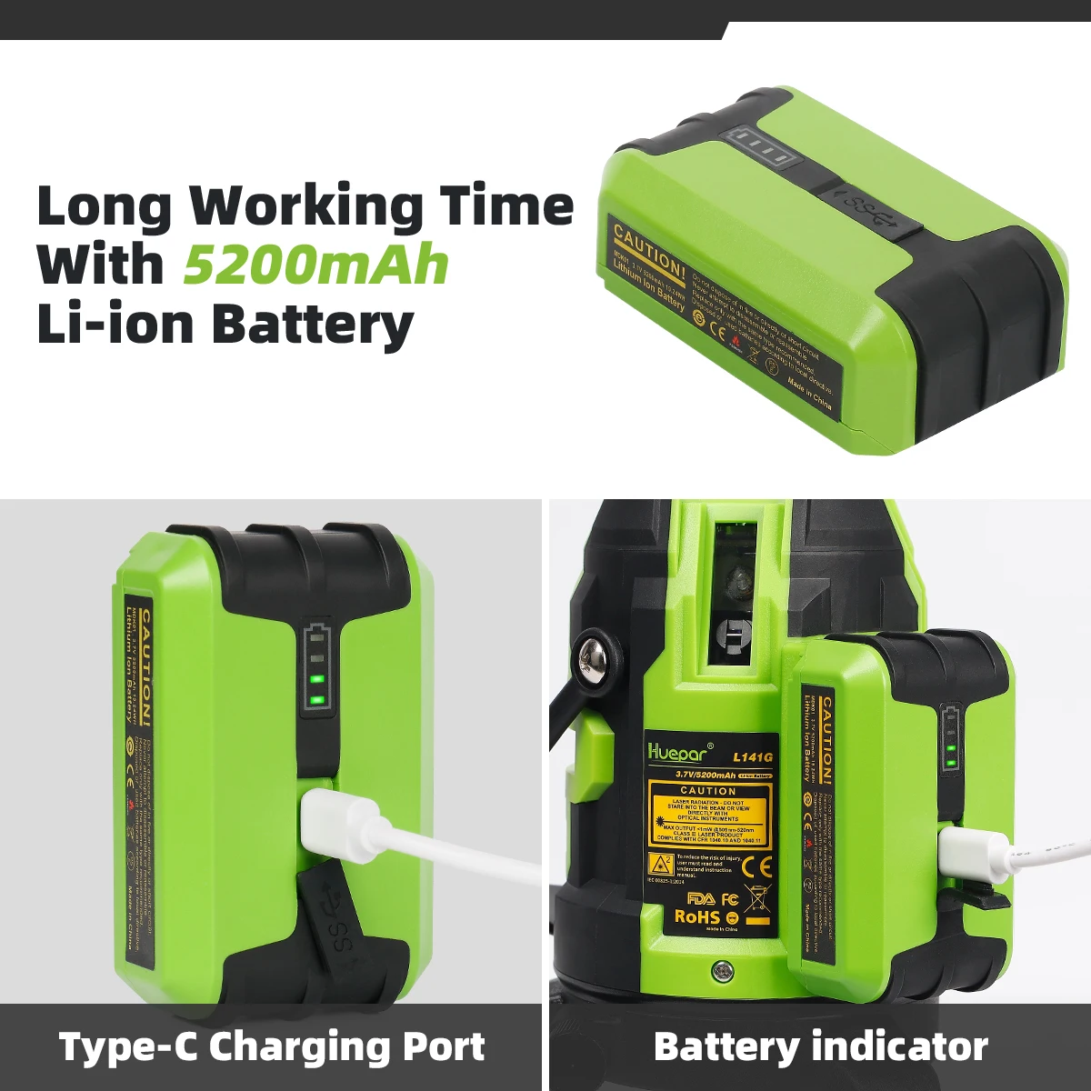 Huepar Green Multi-Lines Laser Level With Down Plumb Dot Self-Leveling Cross Line Laser Tool & 360°Rotate Base & Hard Carry Case