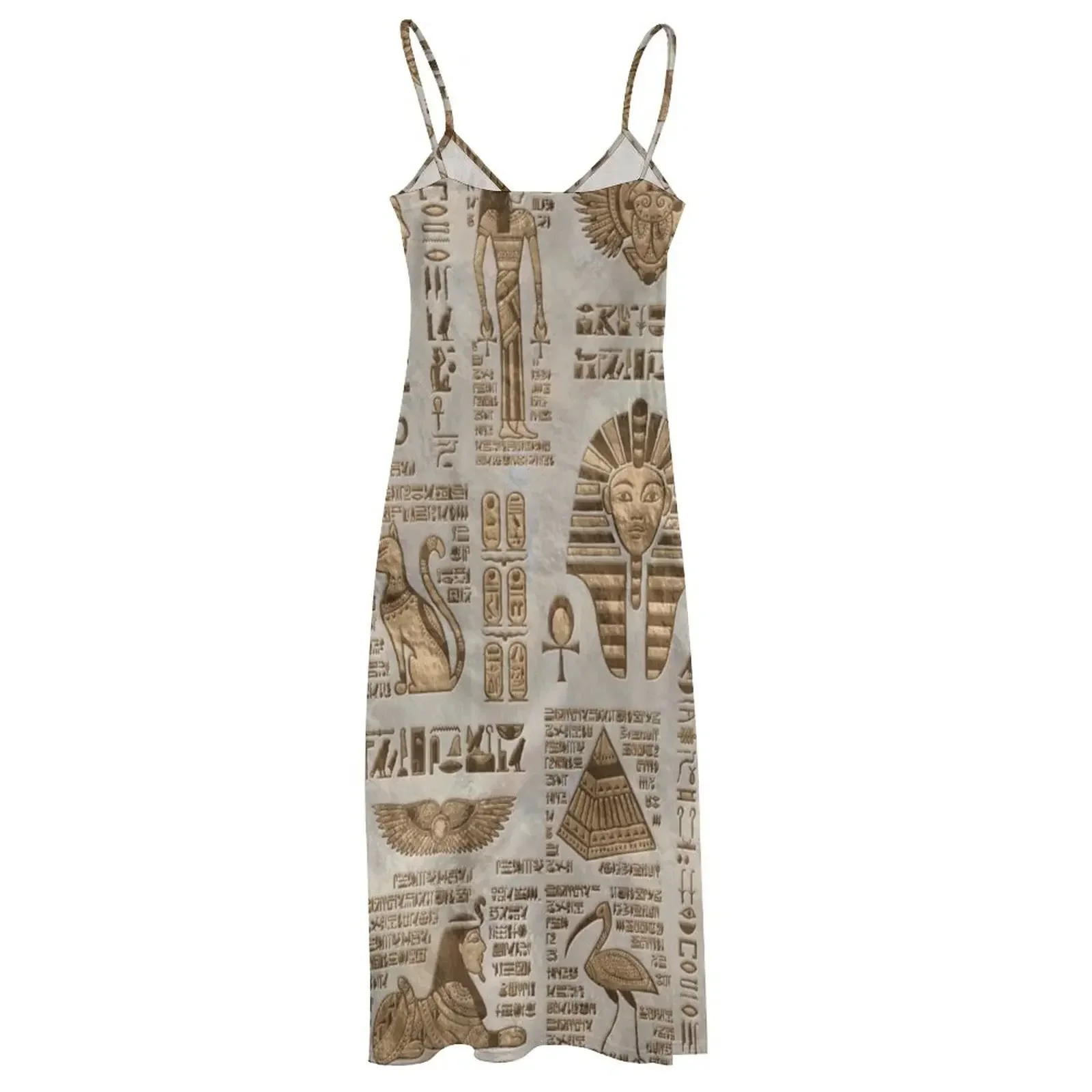 Hiéroglyphes éma ens et divinités-Robe en fibre d'or vintage pour femmes, combinaison d'été pour femmes, robes d'été