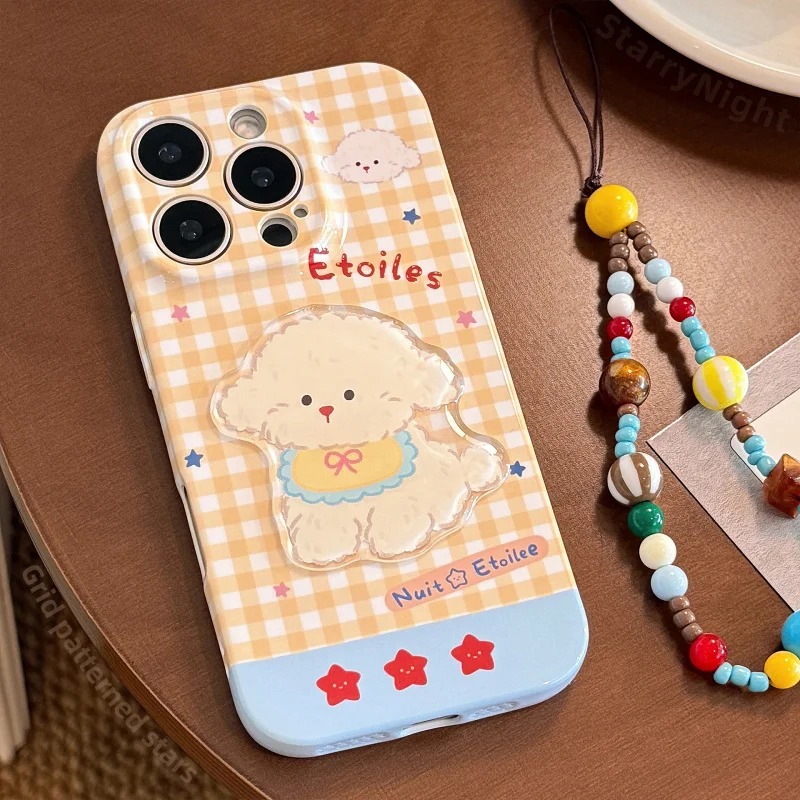 เคสโทรศัพท์ลายการ์ตูนสีเหลือง Apple16 เหมาะสำหรับ iPhone17promax สายคล้องคอ 3D Puppy 13 นุ่ม 14