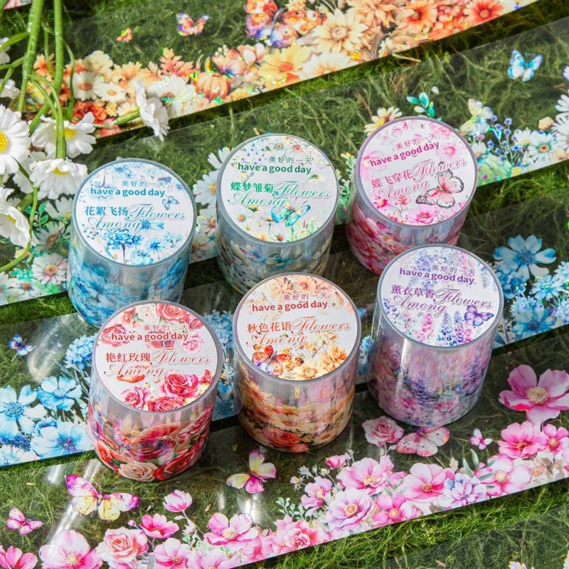 1Roll 2M PET Tape Flower Elegant Gathering Shell Light Adhesives Material Landscaping Loop Handbook Scrapbook Paste 50MM*2M image 2