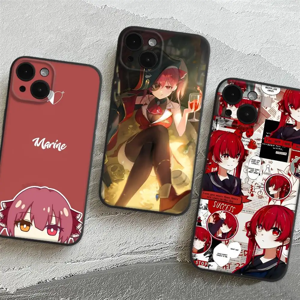 Cute Anime Idol Girl Houshou Marine Phone Case For Apple iPhone 16,15,14,13,12,11,Pro,Max,Mini Wave Oil Back Short Phone Case