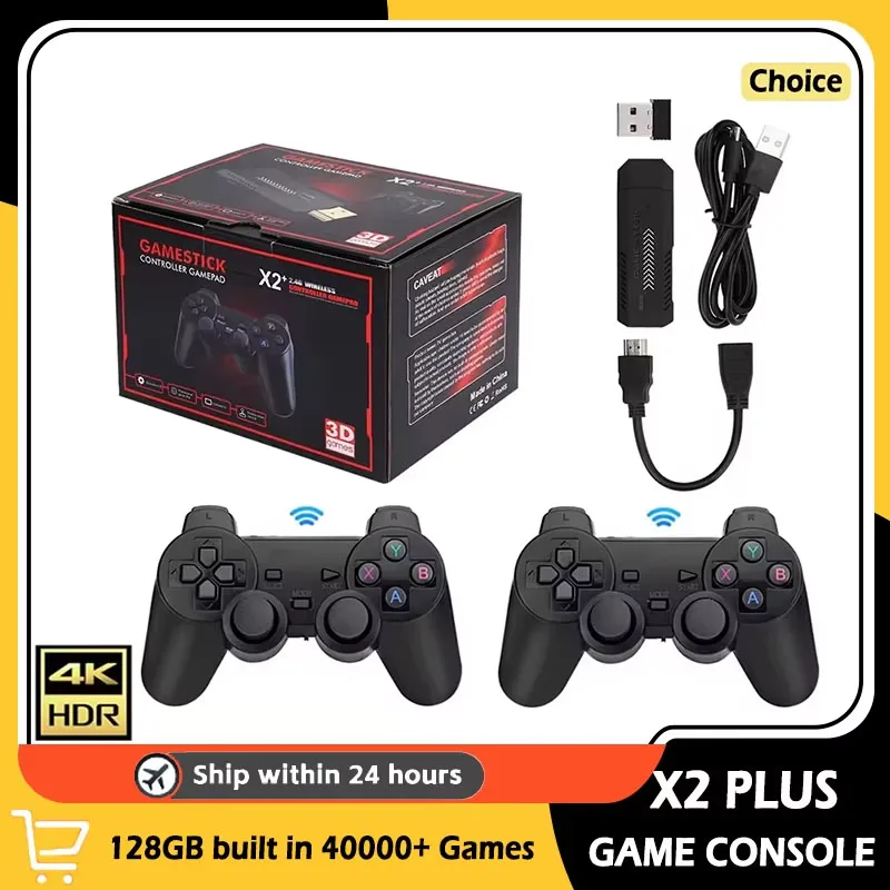 

X2 PLUS Video Game Stick Console 2.4G Double Wireless Controller 20000 Games 64/128GB Retro Games for PSP PS1 FC NAME Boy Gifts