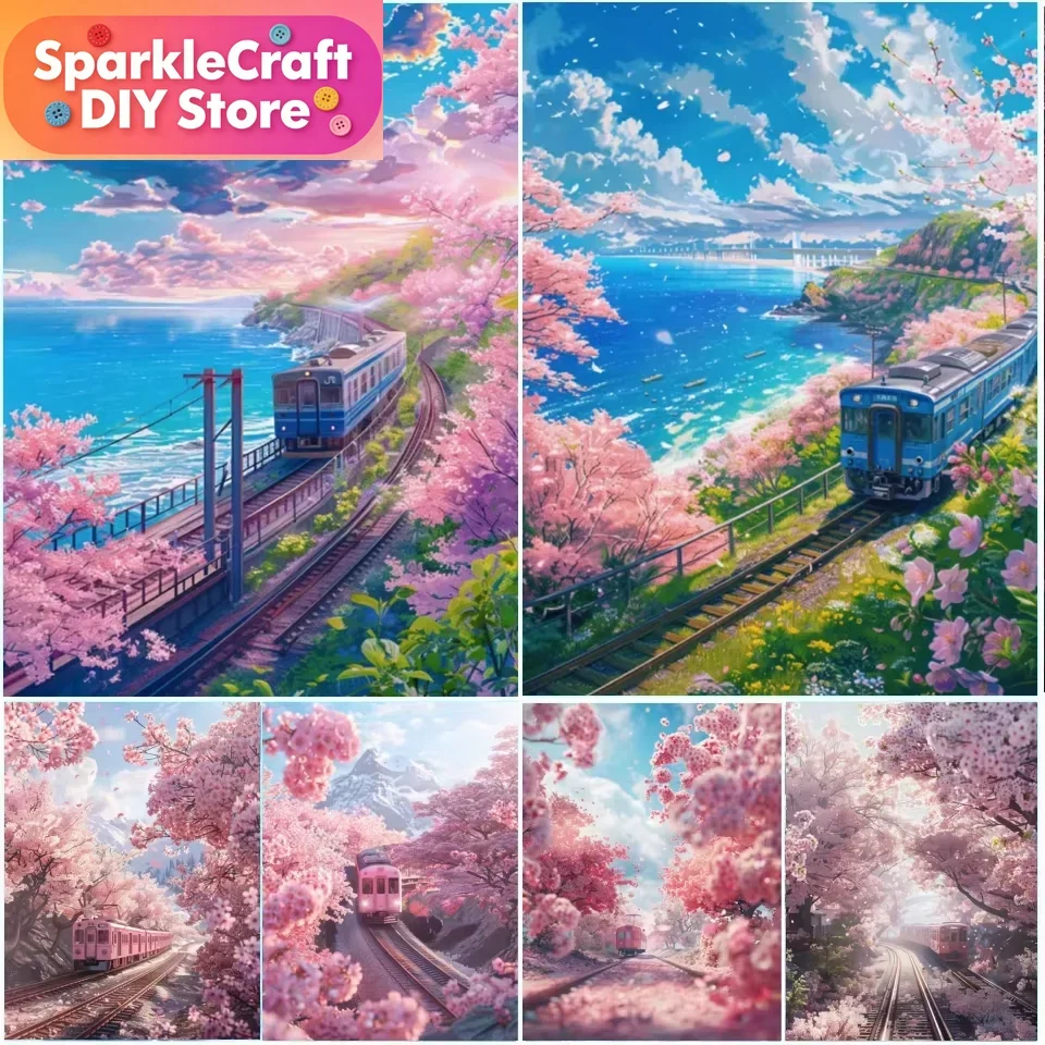 5d Diamond Art Painting Kits Crafts Fantasy Sakura Train Mosaic Embroidery Landscape DIY Cross Stitch Hoom Decor Gift