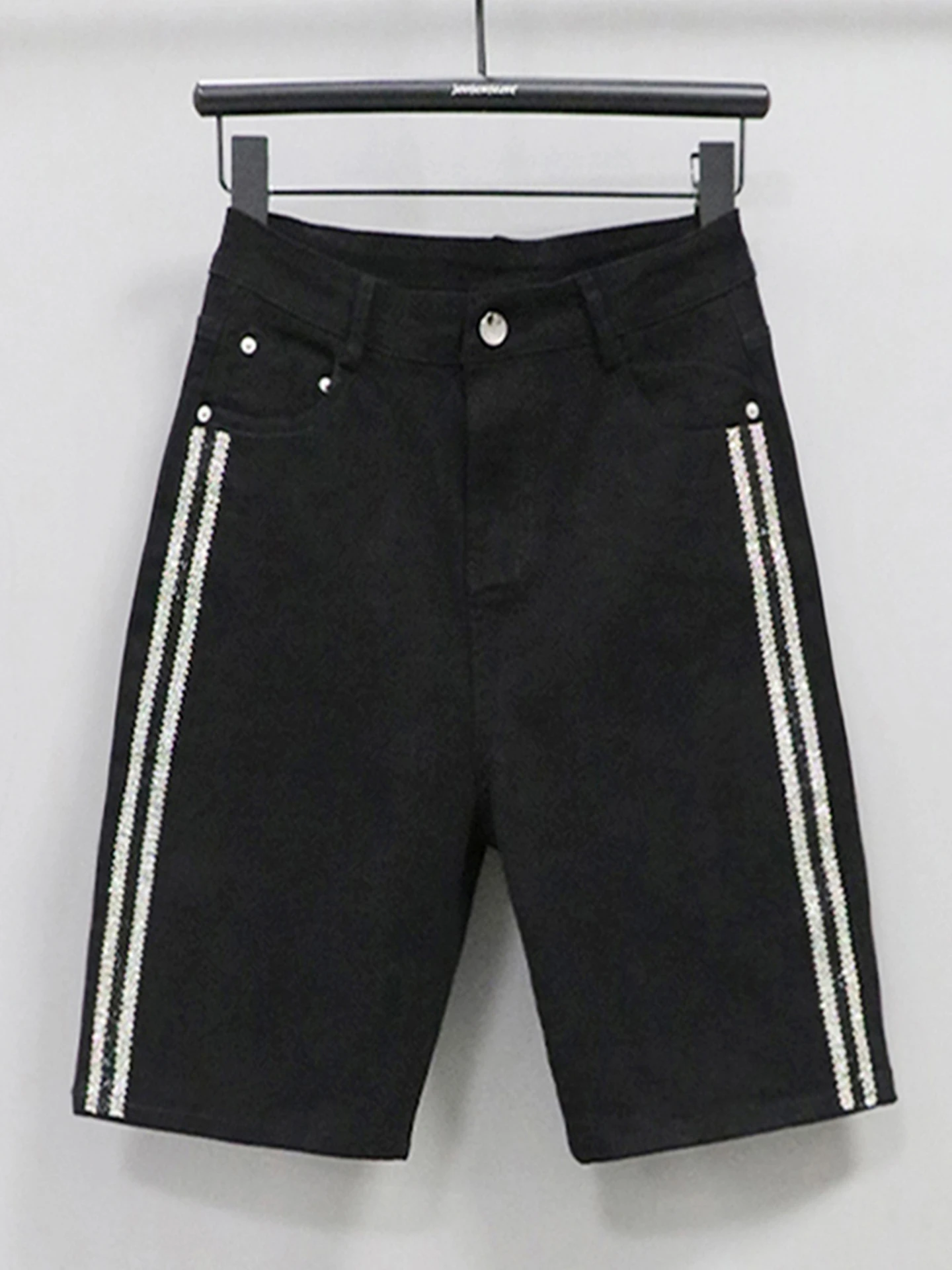 

High Waist Straight Leg Denim Jeans Women's Fashion Korean Style Five-Point Pants Casual Riding Pants Outwear Cotton Elastic