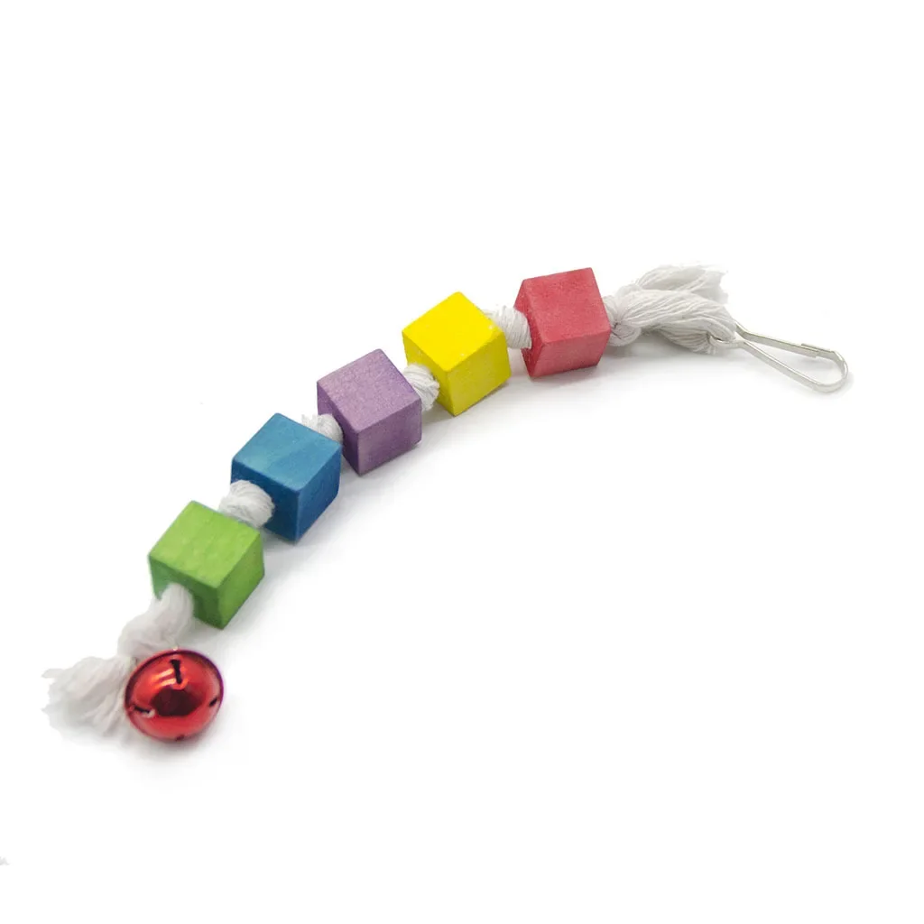 Parrot Bird Toy Gnawing on Wooden Skewers, Wooden Toys, Colorful Small Squares, Stars, Bells, Toys