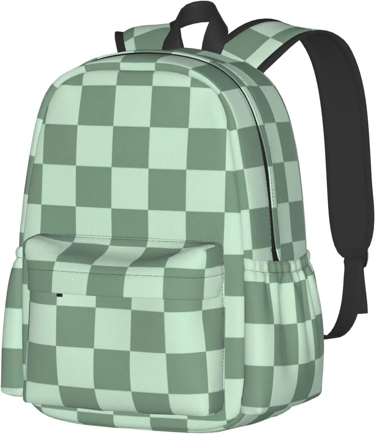 Checkered Green Laptop Backpack For Men Women, Lightweight Daypack Bookbag For Daily Commutes Business Travel Hiking