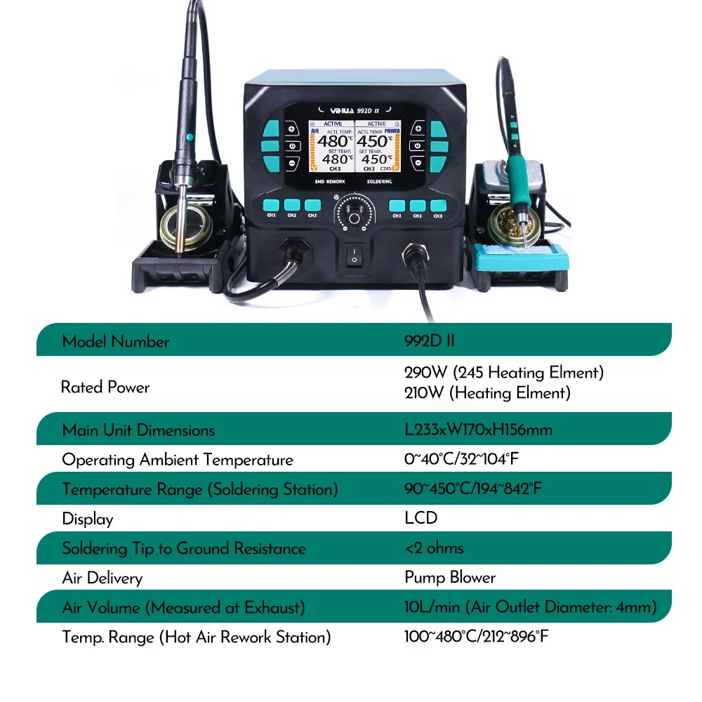 YIHUA 992D-II ホットエアガンはんだ付けステーション顕微鏡はんだ付け C210 C245 はんだごてステーションエレクトロニクス修理 PCB