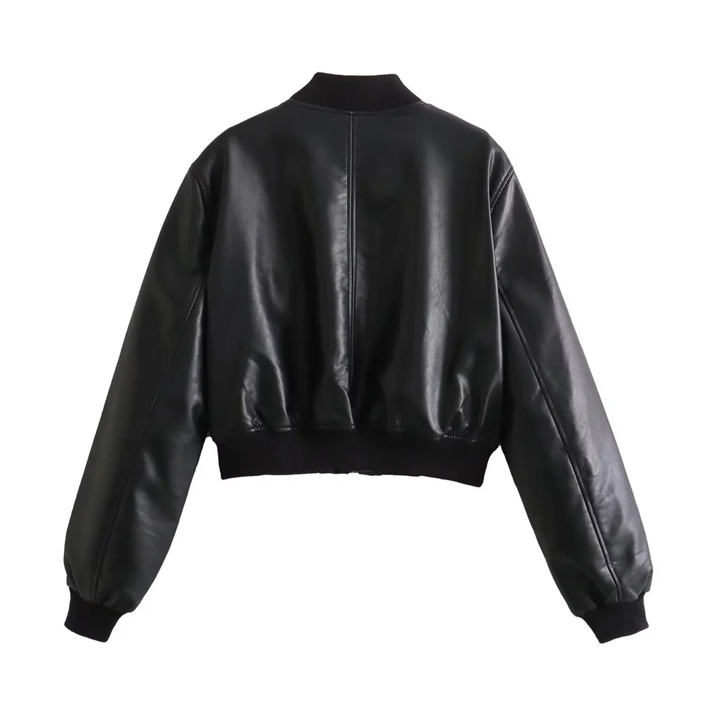 autumn new women's European and American style high-end feeling slimming faux leather pilot jacket short jacket