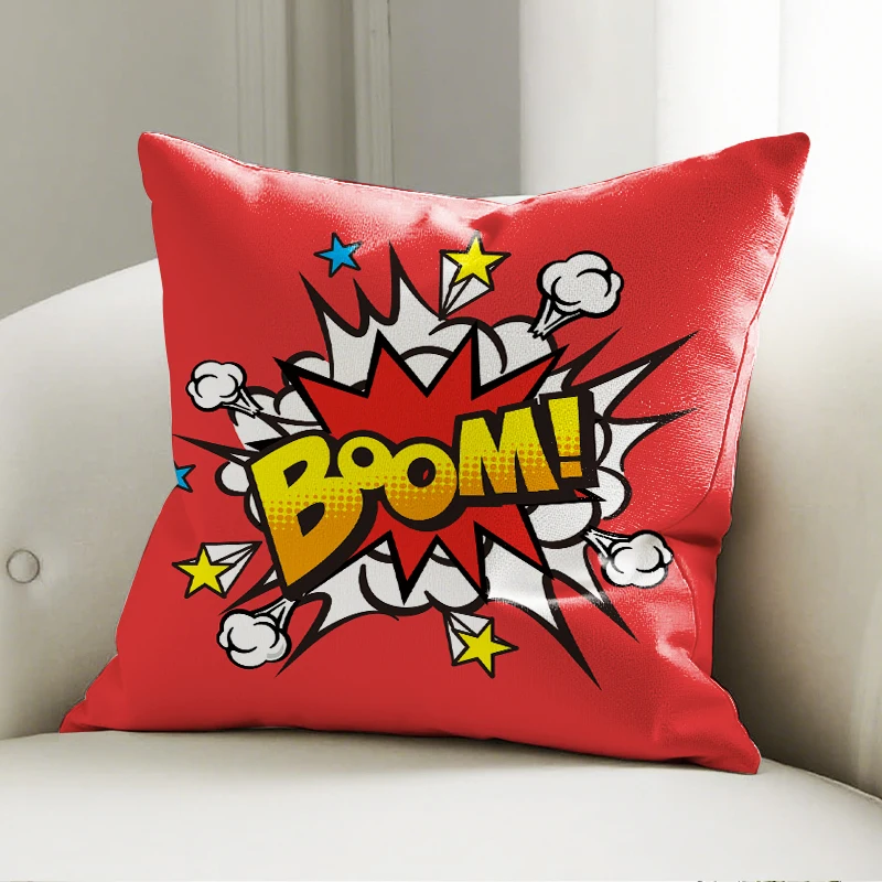 

Comic Boom Pattern Pillow Case Red Cushion Cover Soft Decor for Sofa Bedroom Creative Decorative Throw Pillowcase