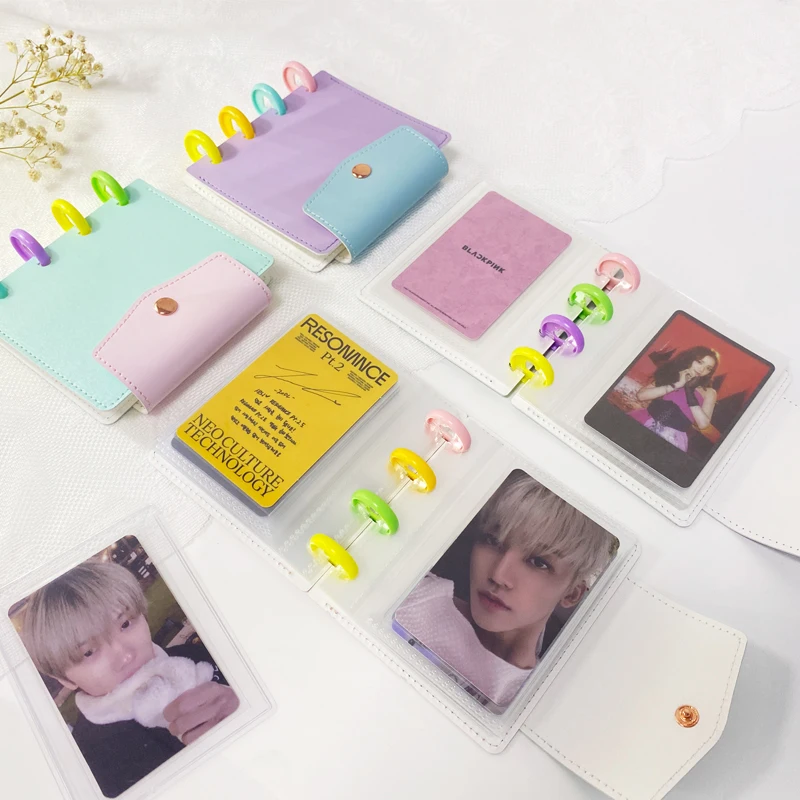 Mushroom Hole Binder Disc Bound 3 Inch Photocard Album with Transparent Pockets Planner Inserts Ring Binder Photo Album