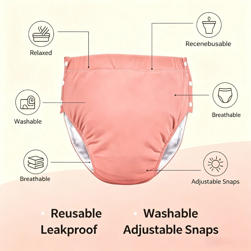 Reusable Washable Cotton Adult Cloth Diaper Cover Leakproof Incontinence Underwear Bedridden Disabled Elderly Adjustable