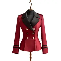 2025 Spring Autumn Women's Jacket Popular Explosions Anchorage Red Suit Jacket Temperament Slim Waist Advanced Contrast Jacket