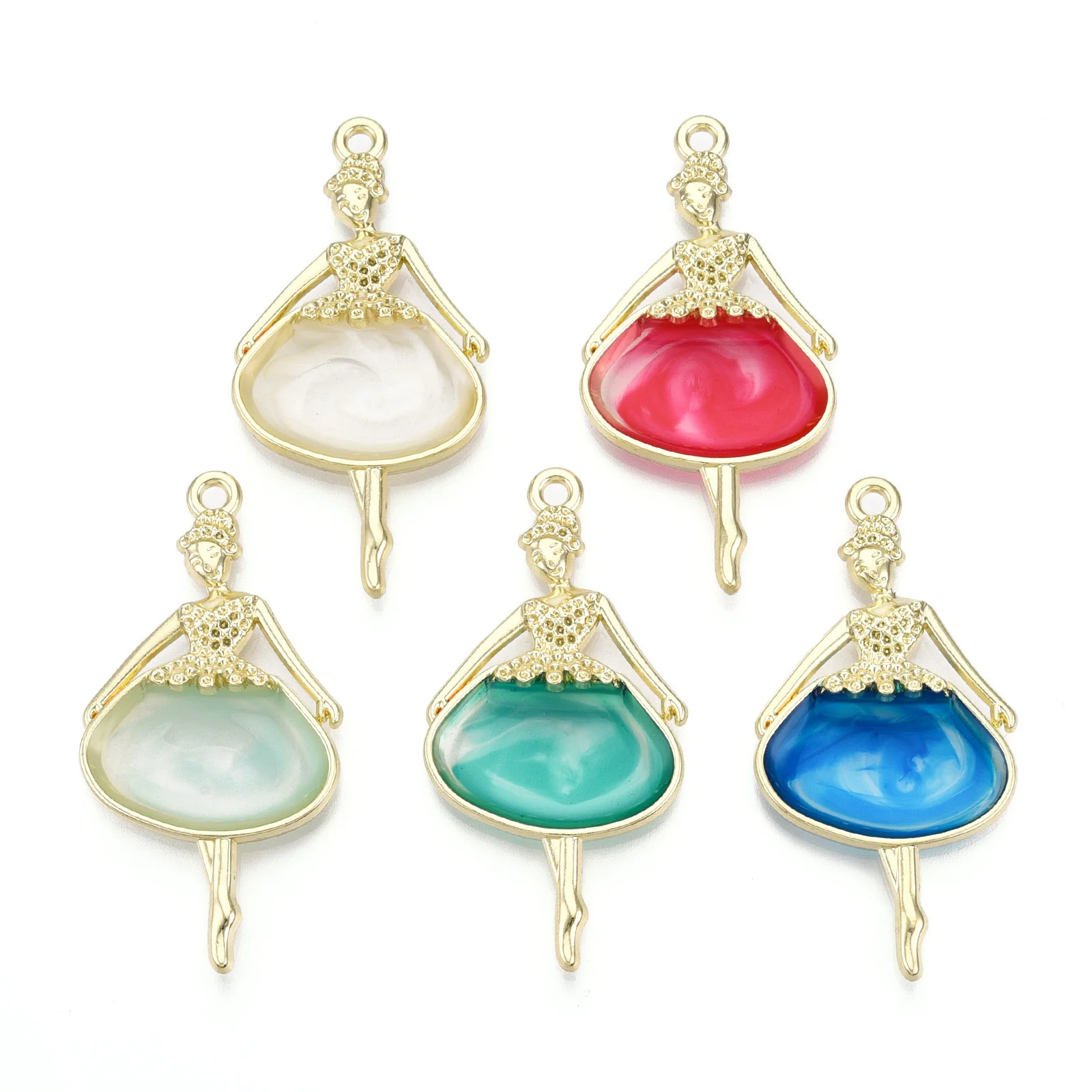 Pandahall 50Pcs Mixed Color Ballet Dancer Epoxy Resin Big Pendants with Rack Plating Alloy Open Back Bezel For Jewelry Making