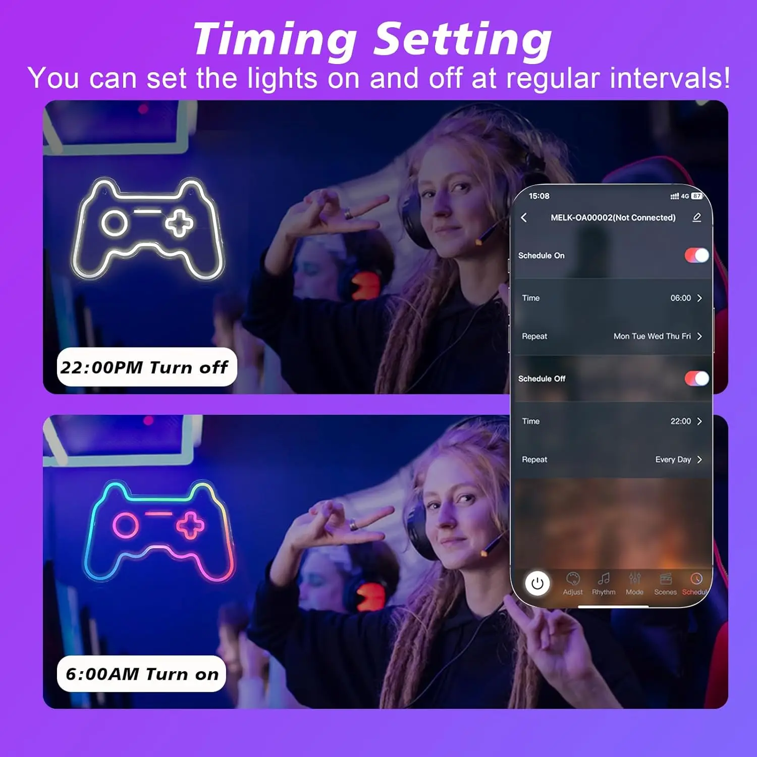 RGB Gamer Controller Neon Sign Colorful Game Light up Sign with Remote Control Decor for Game Room Kids Gifts